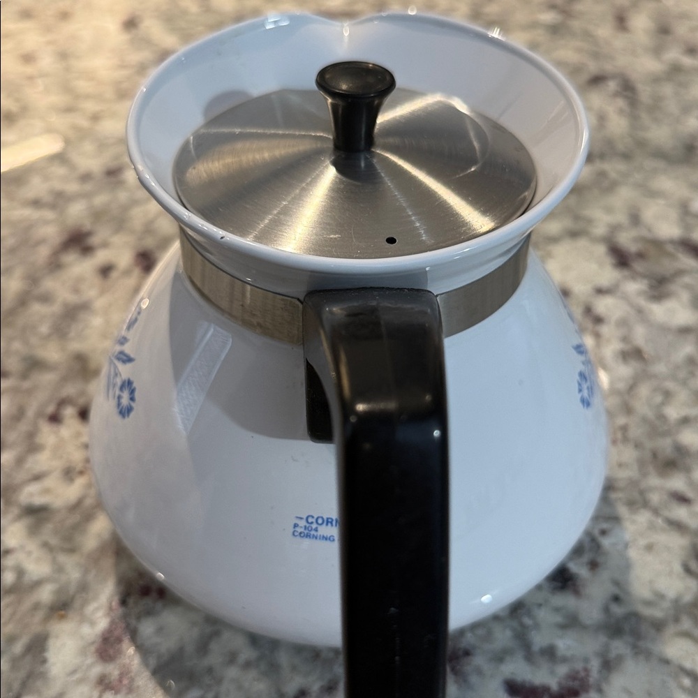 Corningware White Coffee/Tea Pot with Blue Floral Design - Picture 3 of 5